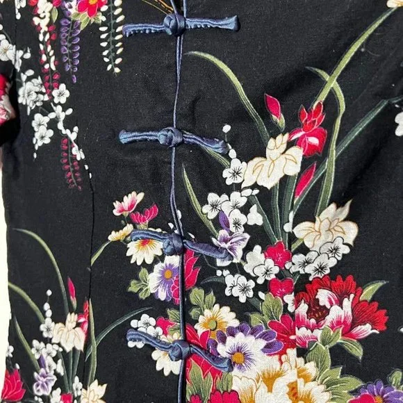 Womens Cotton Linen Short Sleeve Chinese Shirt with Flower Print Size M - Picture 4 of 16